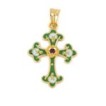 18K Gold and Enamel Byzantine Ruby Cross - Image 6