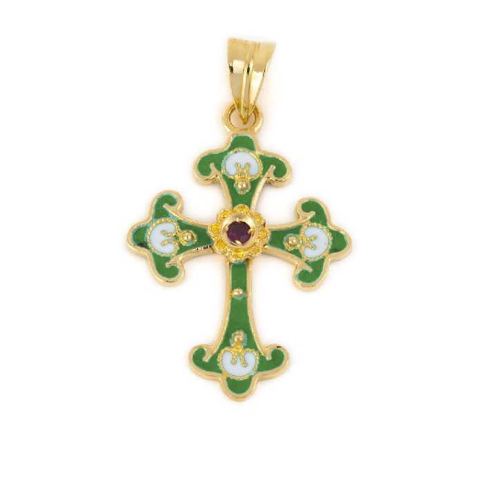18K Gold and Enamel Byzantine Ruby Cross - Image 6