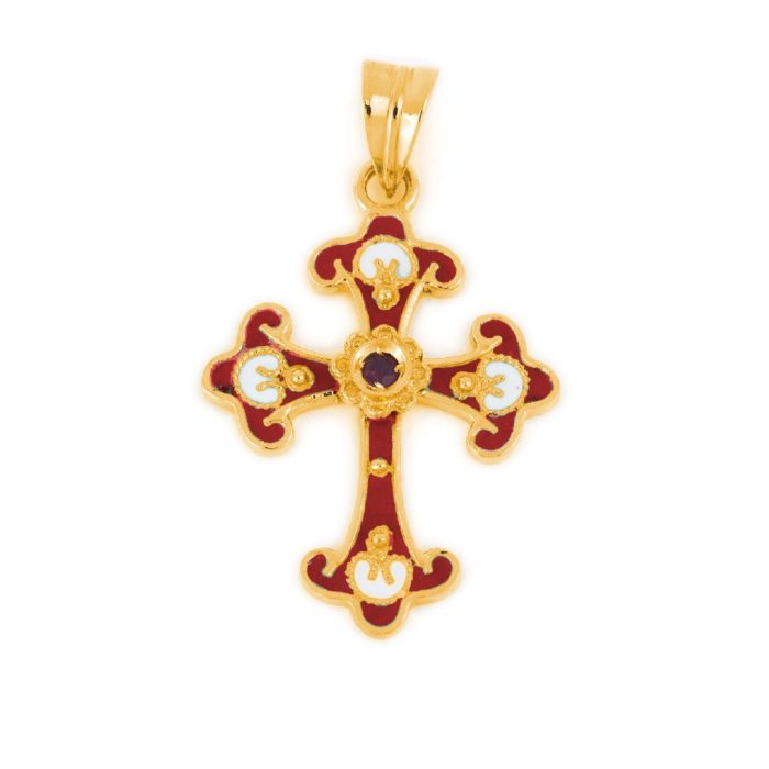 18K Gold and Enamel Byzantine Ruby Cross - Image 5