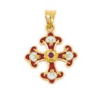 18K Gold Enamel Byzantine Ruby Cross - Image 7