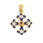 18K Gold Enamel Byzantine Ruby Cross - Image 6