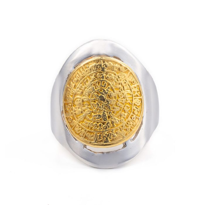 Sterling Silver Gold Plated Minoan Phaistos Disc Ring - Image 1