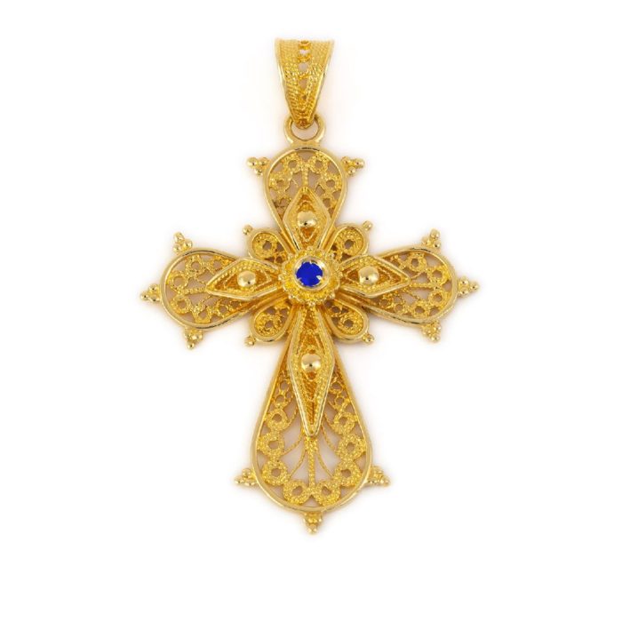 18K Gold Filigree Emerald Cross - Image 3