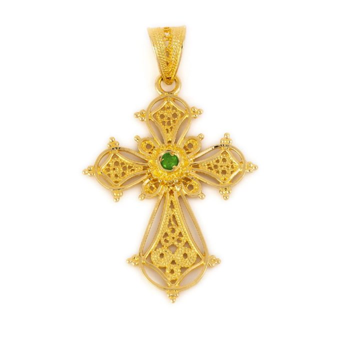 Filigree Cross with Stone in 18K Gold - Image 5