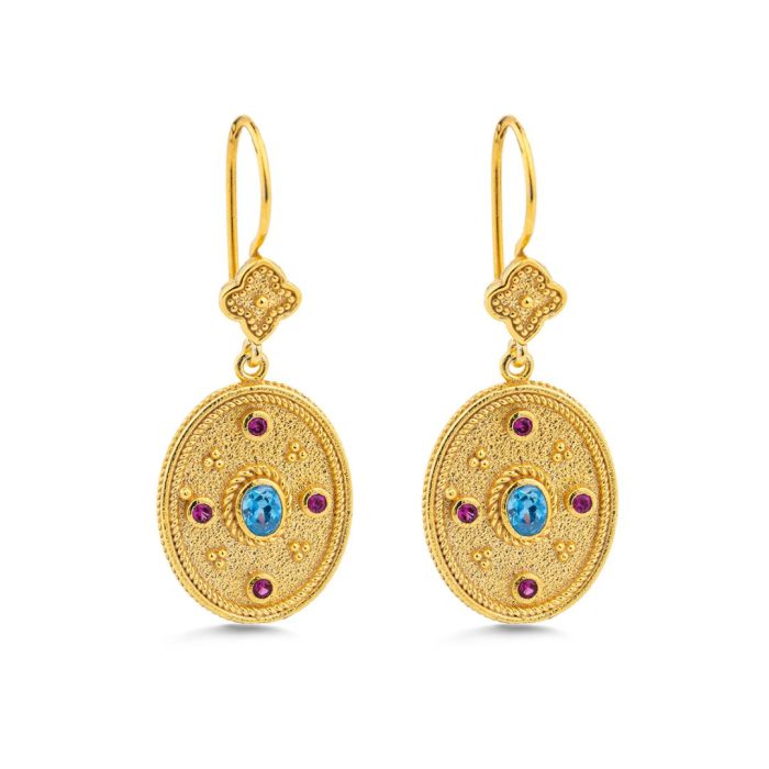 Byzantine Dangle Oval Earrings with Zircon - Image 4