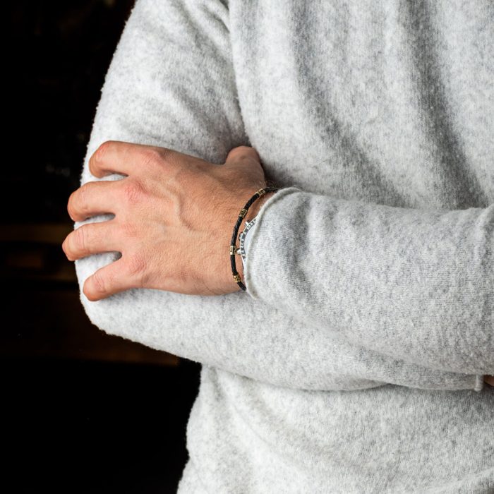 Meander Grey Key Leather Bracelet - Sterling Silver K14 Gold - Image 2