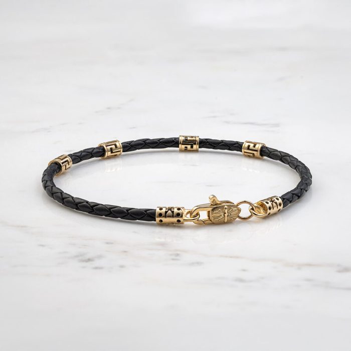 Meander Grey Key Leather Bracelet - Sterling Silver K14 Gold - Image 3