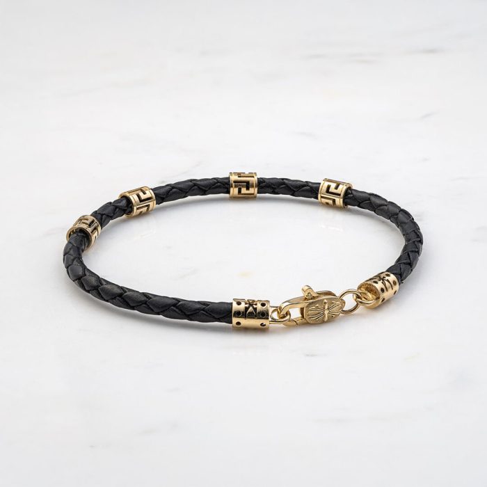 Grey Key Leather Bracelet - Sterling Silver & K14 Gold - Image 3