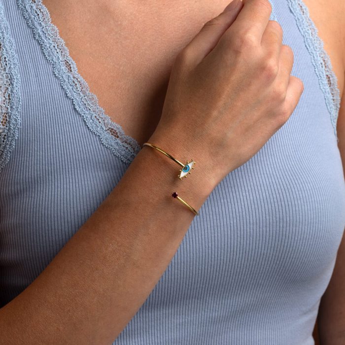Evil Eye Hinge Bracelet - 925 Sterling Silver and Gold Plated - Image 2