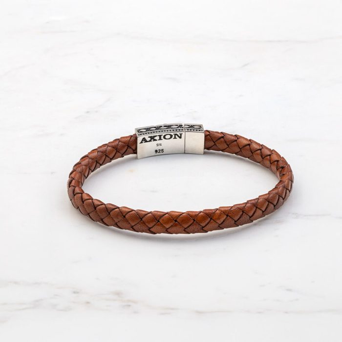Fleur De-lis Brown Leather Bracelet - Sterling Silver & K14 Gold - Image 3