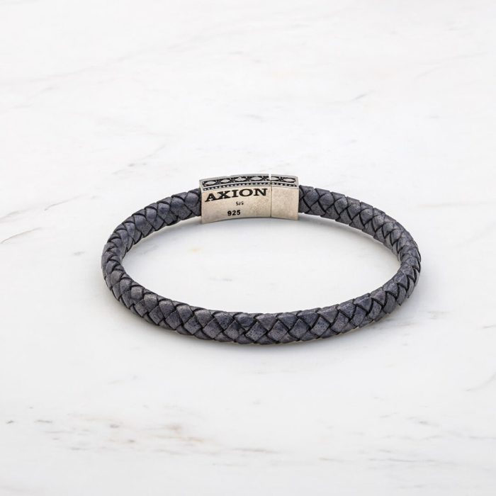 Cross Grey Leather Bracelet - Sterling Silver & K14 Gold - Image 4