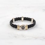 Grey Key Meander Leather Bracelet - Sterling Silver & K14 Gold - Image 3