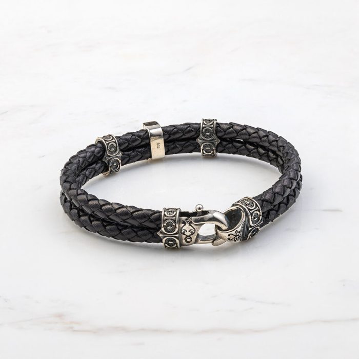 Cross Leather Bracelet - Sterling Silver & K14 Gold - Image 2