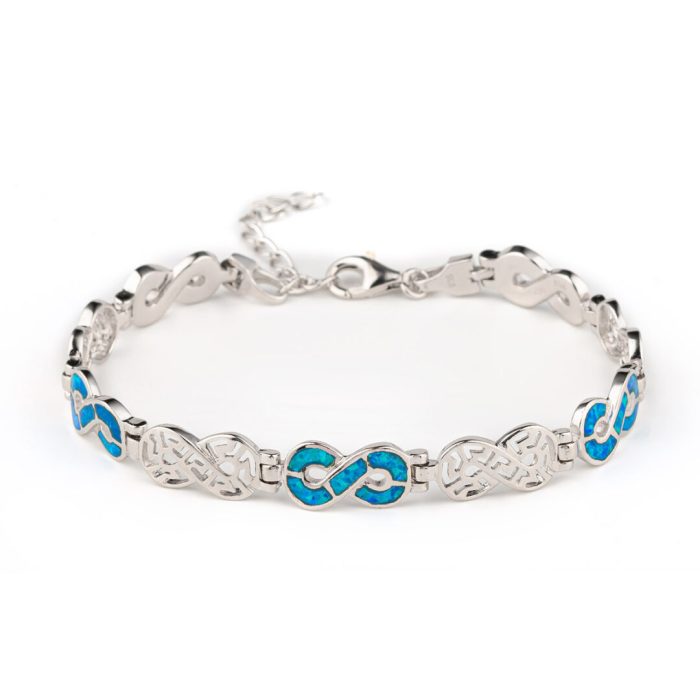 Greek Key Design Bracelet - 925 Sterling Silver and Blue Opal - Image 1