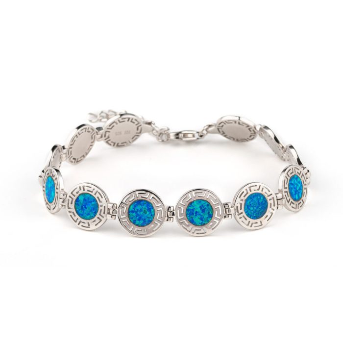 Blue Opal Bracelet Greek Key - 925 Sterling Silver - Image 1