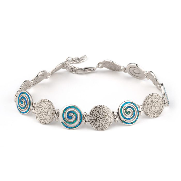 Spiral Phaistos Disc Blue Opal Bracelet - Sterling Silver - Image 1