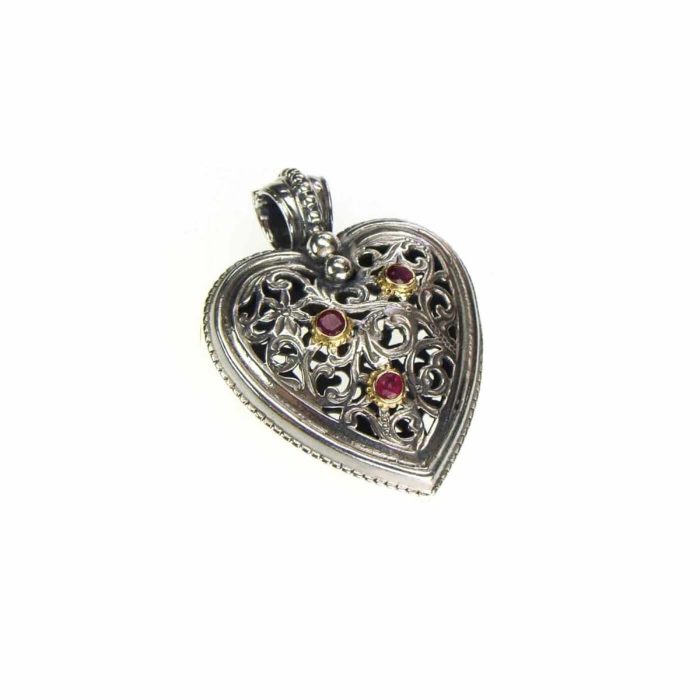 Gerochristo - Garden Shadows Heart pendant in 18K Gold and Sterling Silver with rubies - Image 3
