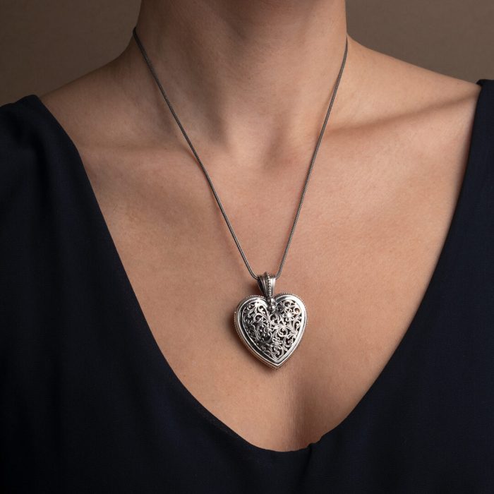 Gerochristo - Garden Shadows Big Heart Pendant in Sterling Silver - Image 2