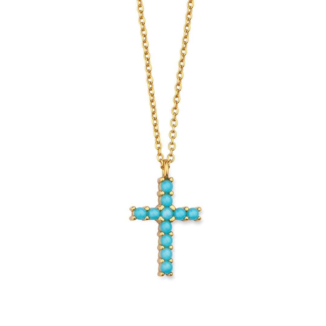 32899 Sterling Silver Cross necklace with Turquoise - Image 1