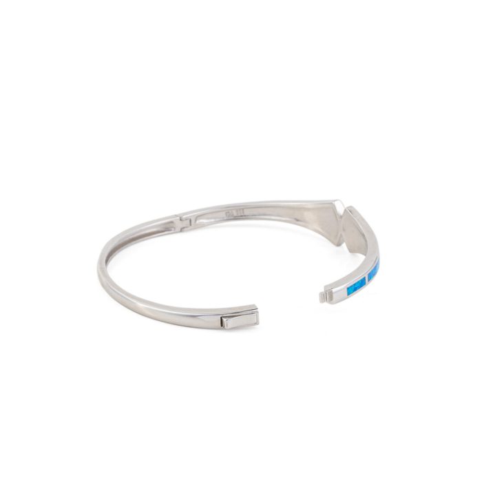 925 Sterling Silver - Blue Opal Bangle Bracelet - Image 3