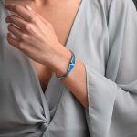 925 Sterling Silver - Blue Opal Bangle Bracelet - Image 2