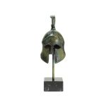 Spartan Helmet on Marble Base - Bronze Sculpture