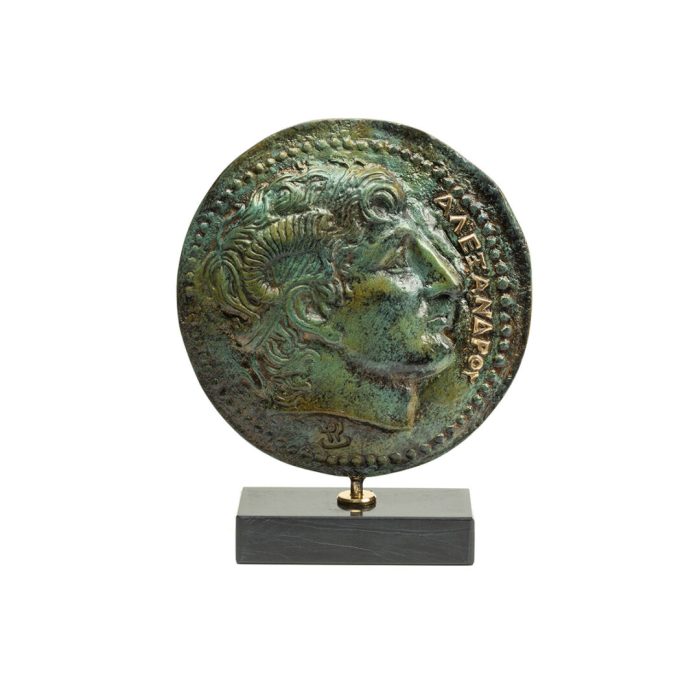 Alexander the Great Shield on Marble Base - Bronze Sculpture - Image 1