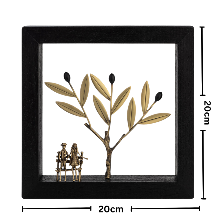 Bronze Sculpture Couple on the Bench - Wood art frame - Image 3