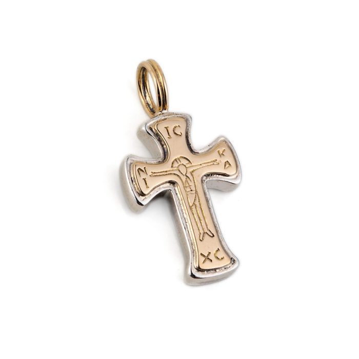 Gerochristo - Tiny Byzantine cross in 18K Gold and Sterling Silver - Image 1