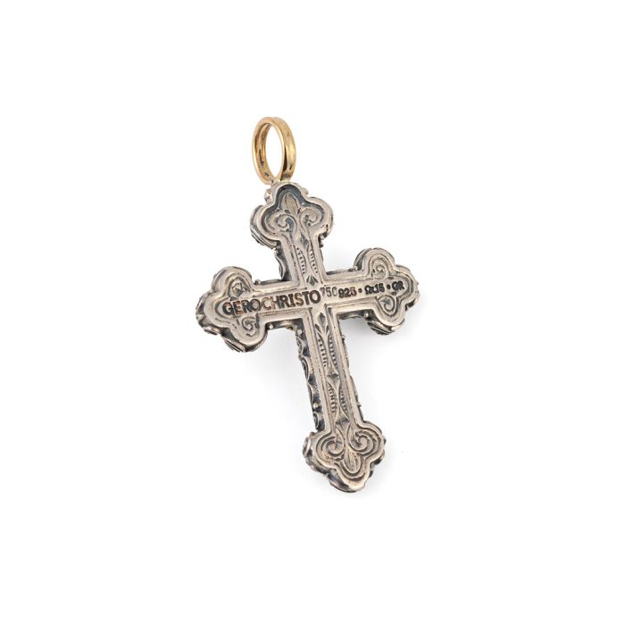 Byzantine Cross with Pearl - Sterling Silver and 18K Gold - Image 2