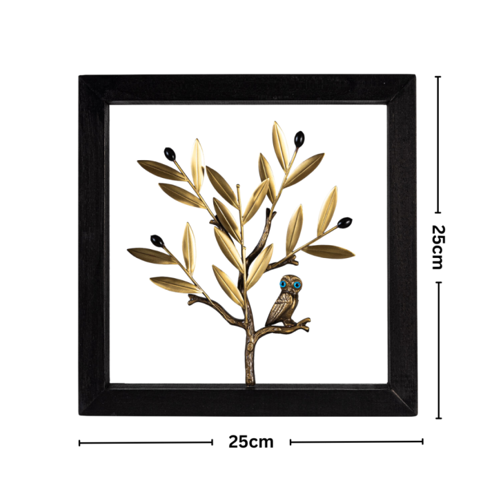 Διακοσμητικό Ξύλινο Κάδρο 25X25 cm  – Κουκουβάγια Ορείχαλκος - Image 3