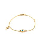 Χρυσό 9Κ Βραχιόλι Μάτι με Σταυρό