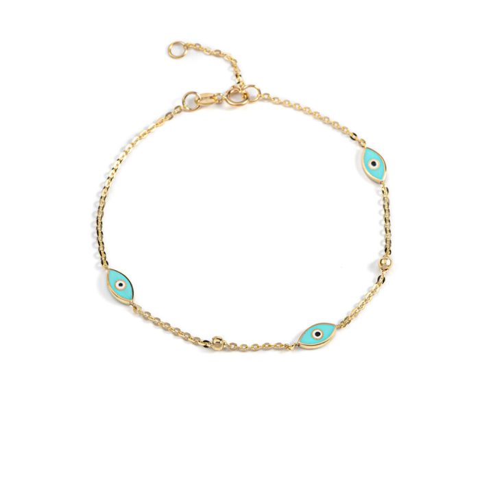 Evil Eyes Chain Bracelet - 14K Yellow Gold and Turquoise Enamel - Image 1