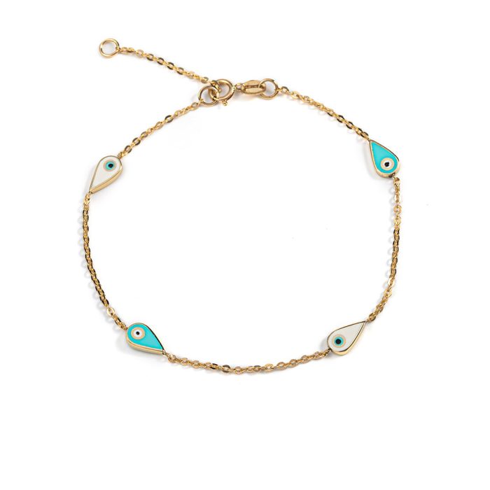 Evil Eyes Chain Bracelet - 14K Yellow Gold and Enamel - Image 1