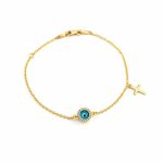 9K Yellow Gold Eye Zircon Bracelet with Cross