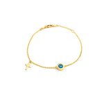 9K Yellow Gold Eye Zircon Bracelet with Cross - Image 2