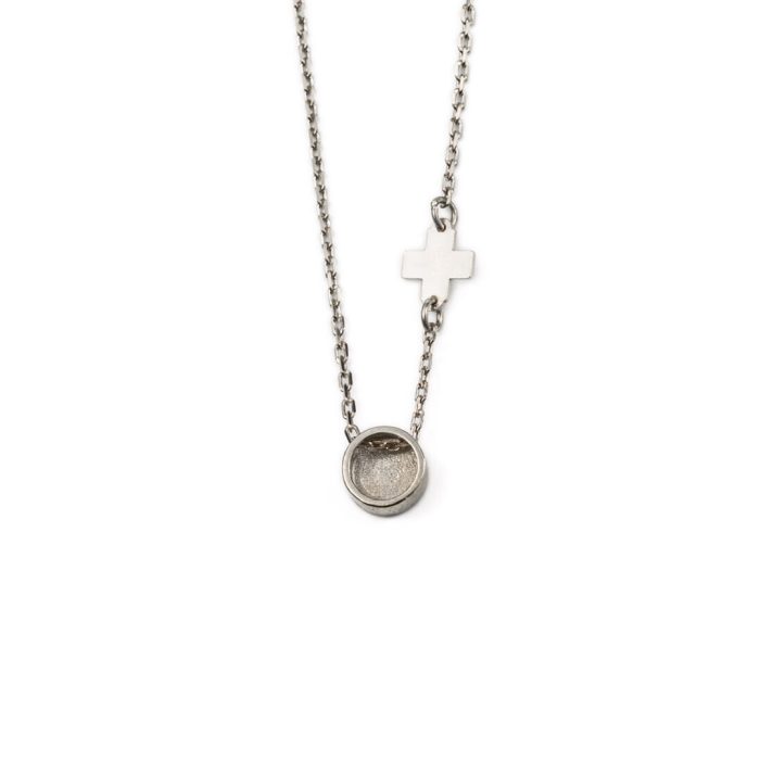 White Round Eye Necklace with Cross - Sterling Silver - Image 2