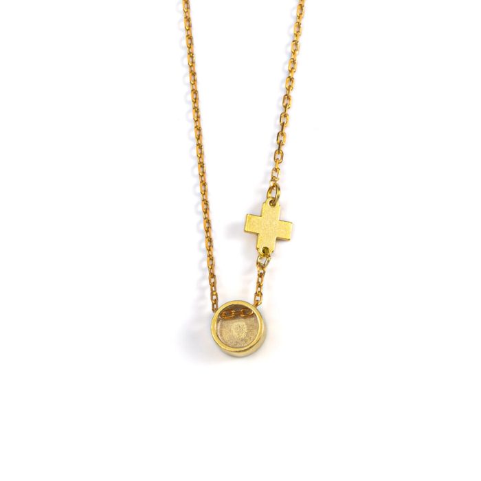 Turquoise Round Evil Eye Necklace with Cross - Sterling Silver and Gold Plated - Image 2