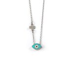 Evil Eye Turquoise Enamel Necklace with Cross - Sterling Silver