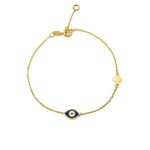 Evil Eye Blue Enamel Bracelet with Cross - Sterling Silver and Gold Plated