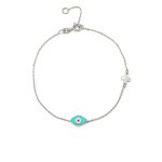 Evil Eye Turquoise Enamel Bracelet with Cross - 925 Sterling Silver