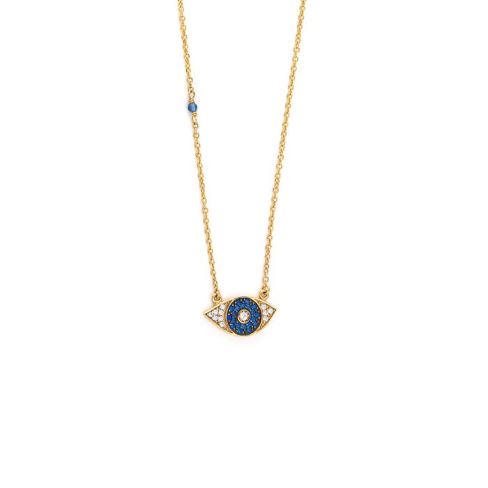Evil Eye 9K Yellow Gold Zircon Necklace - Image 1