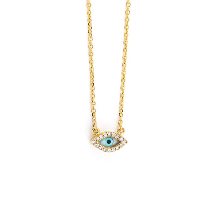 9K Yellow Gold Eye Necklace with zircons - Image 1