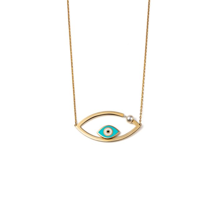 Evil Eye Necklace 14K Yellow Gold with Enamel - Image 1