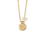 Cross Pearl Necklace - 14K Yellow Gold and Turquoise Enamel - Image 4