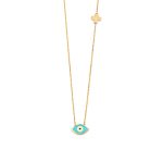 Evil Eye Necklace with Cross - 14K Yellow Gold with Enamel - Image 3