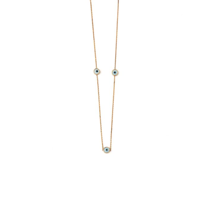 Blue Evil Eyes Necklace- 14K Gold - Image 4