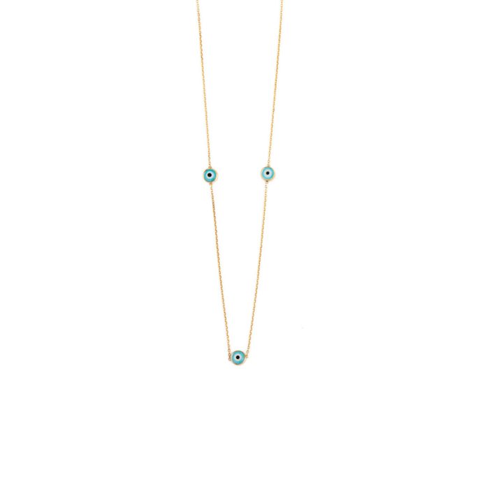 Blue Evil Eyes Necklace- 14K Gold - Image 3