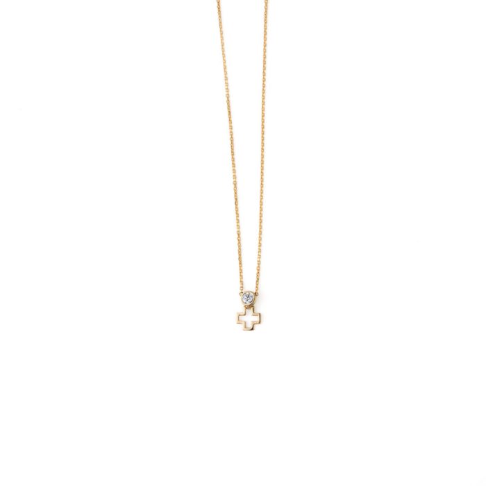 Open Cross Necklace with Zircon – 14K Gold - Image 1