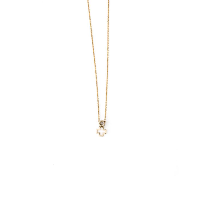 Open Cross Necklace with Zircon – 14K Gold - Image 3